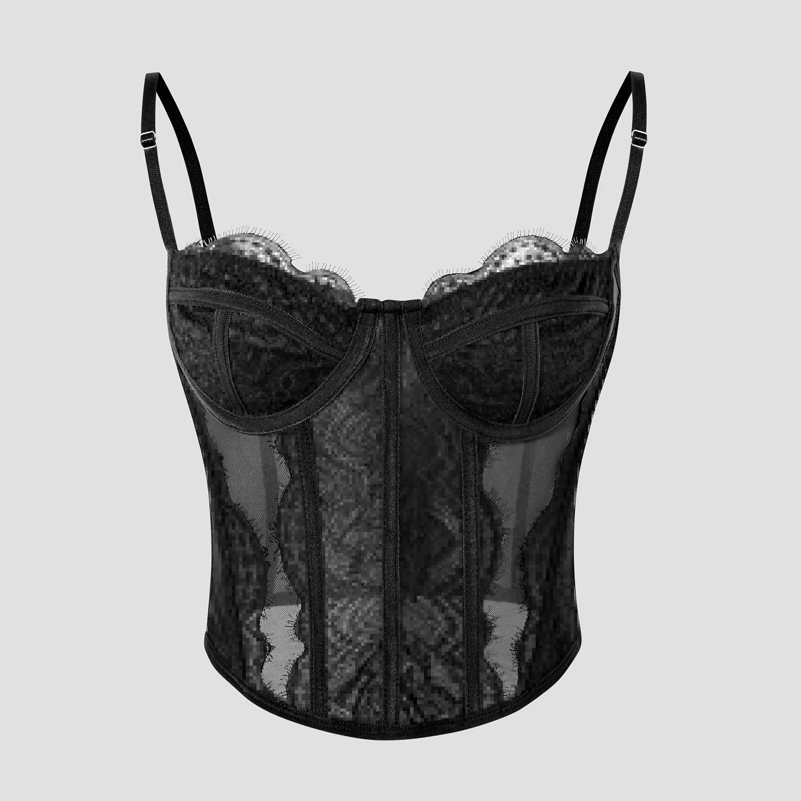 Koronkowy gorset bustier z odkrytymi ramionami Czarny