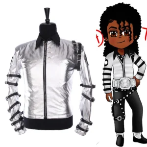 Kostium kurtka inspirowana Michaelem Jacksonem BAD srebrna Uniwersalny