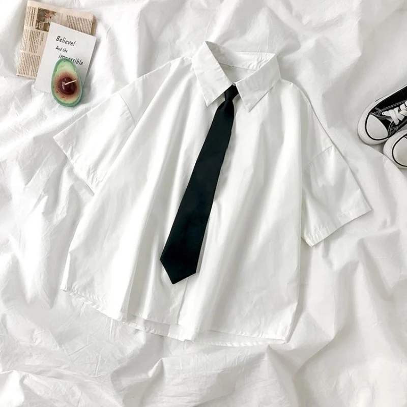 Koszula damska biała styl japońskiego mundurka JK z krawatem Shirtandtie