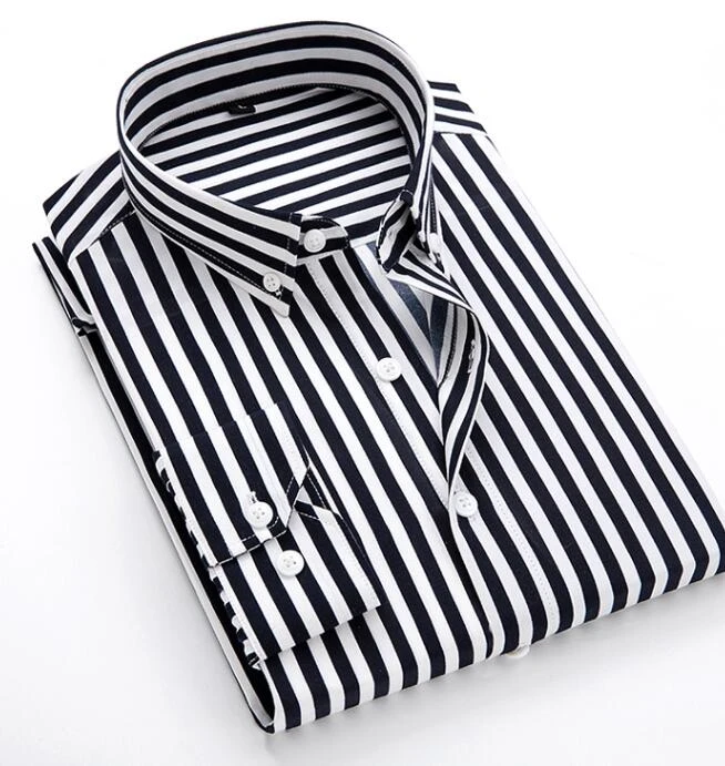 Koszula męska w paski slim fit z długim rękawem Czarny
