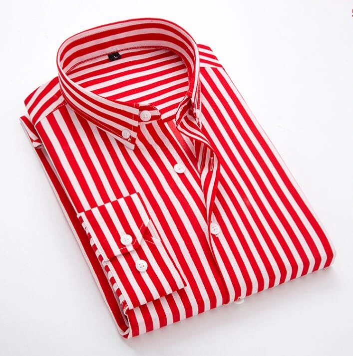 Koszula męska w paski slim fit z długim rękawem Czerwony