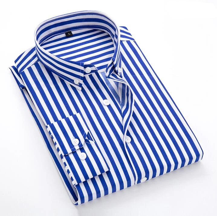 Koszula męska w paski slim fit z długim rękawem Niebieski