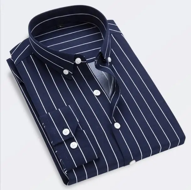 Koszula męska w paski slim fit z długim rękawem Granatowy