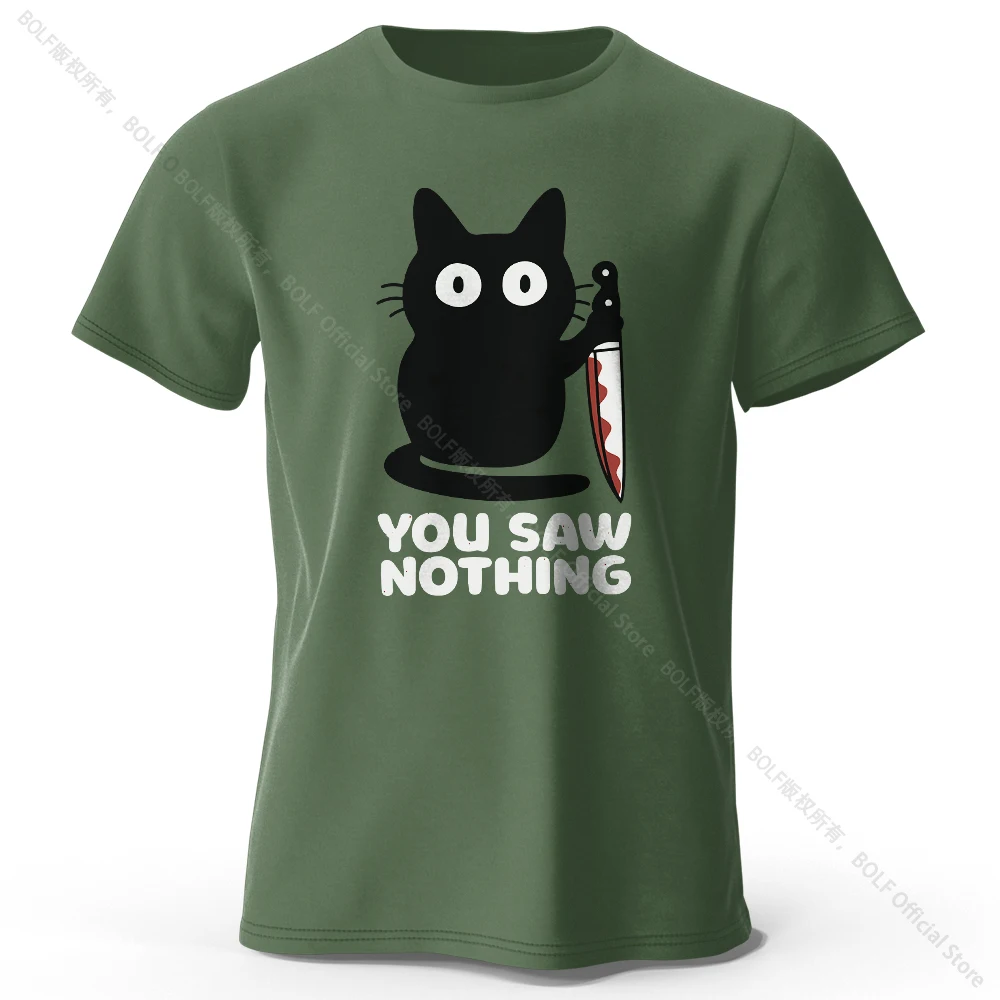 Koszulka bawełniana z kotem – unisex, wiele kolorów Khaki