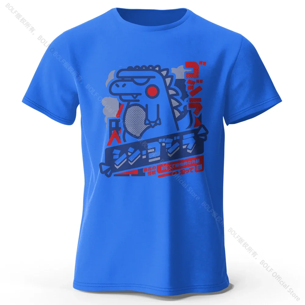 Koszulka bawełniana z nadrukiem zwierzątek Kawaii, unisex Niebieski