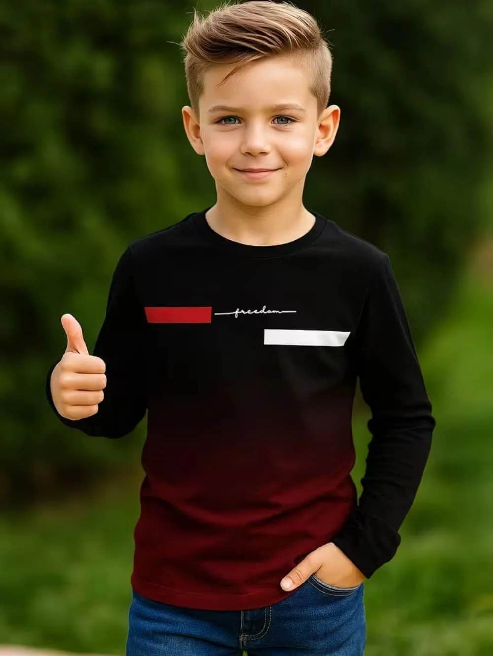 Koszulka chłopięca z długim rękawem w paski 3D Cxs005ci