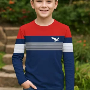 Koszulka chłopięca z długim rękawem w paski 3D Cxs005cn