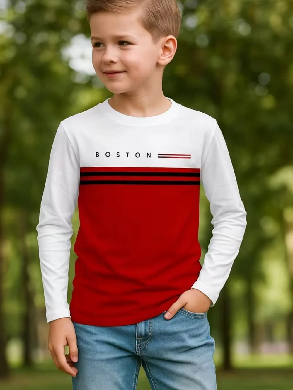 Koszulka chłopięca z długim rękawem w paski 3D Cxs005cr