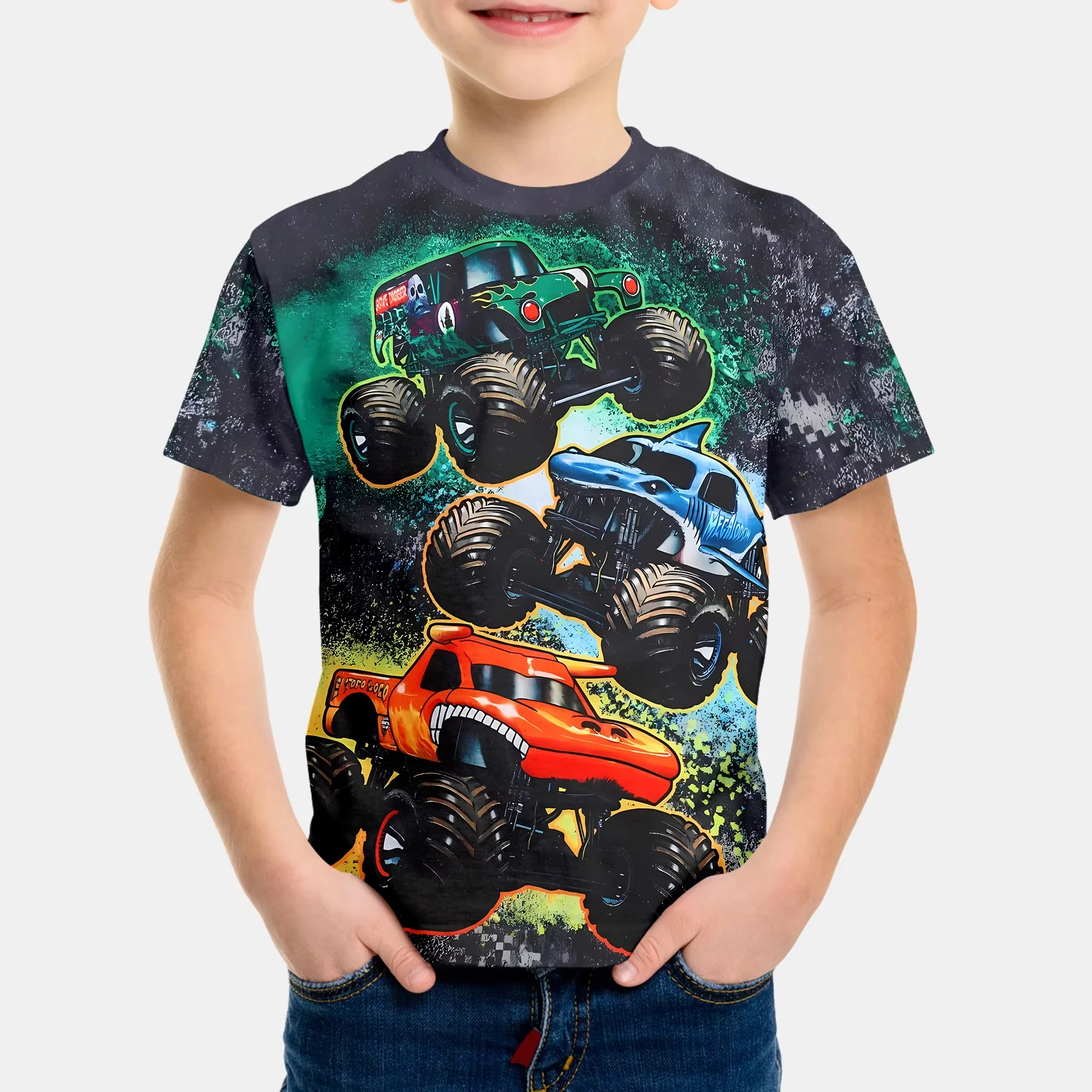 Koszulka chłopięca z nadrukiem 3D auto monster truck Txs00n2o