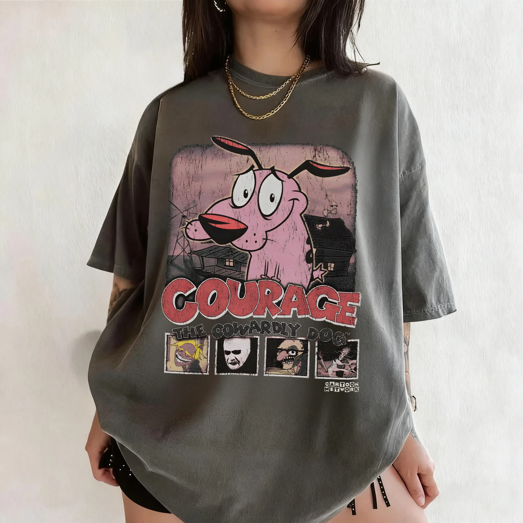 Koszulka unisex z nadrukiem Chojrak Tchórzliwy Pies, retro lata 90. 1