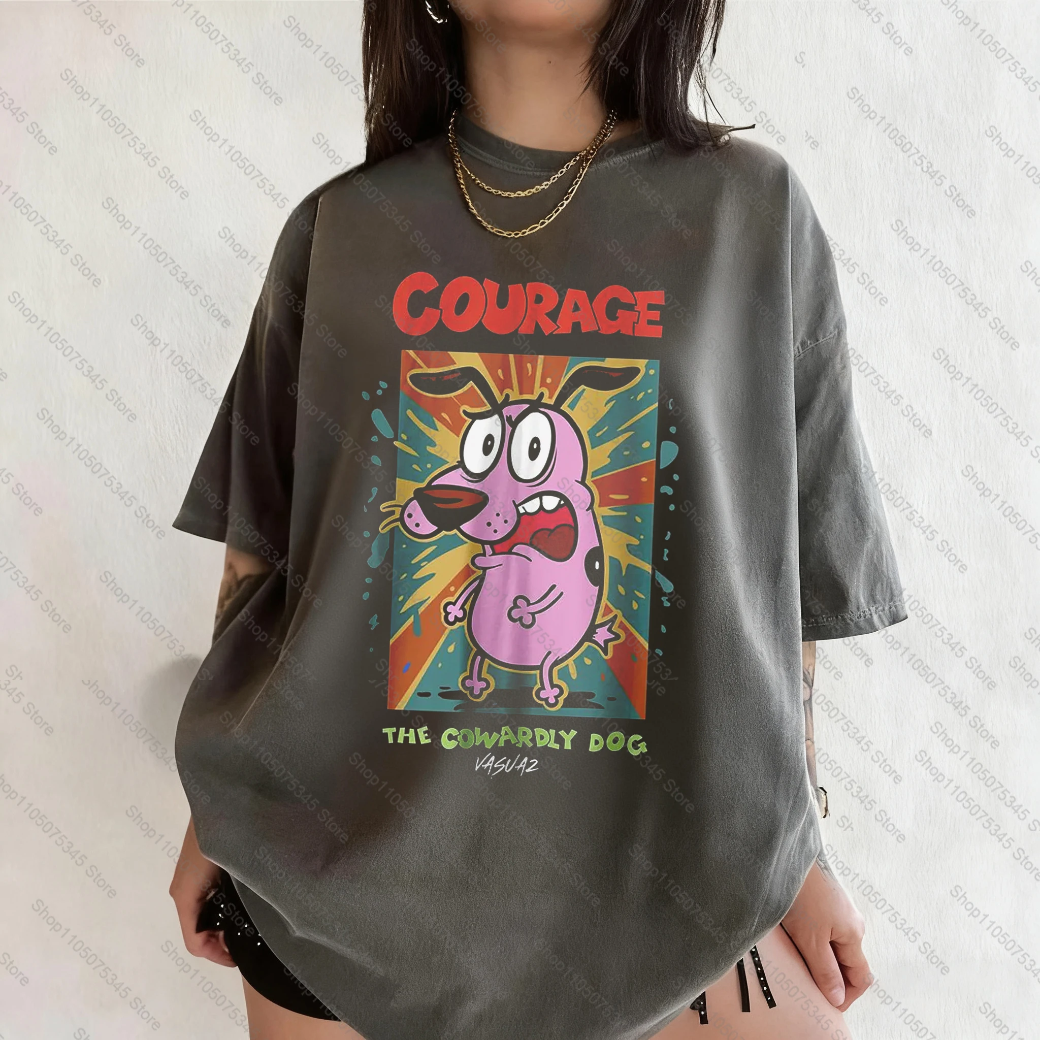 Koszulka unisex z nadrukiem Chojrak Tchórzliwy Pies, retro lata 90. 10