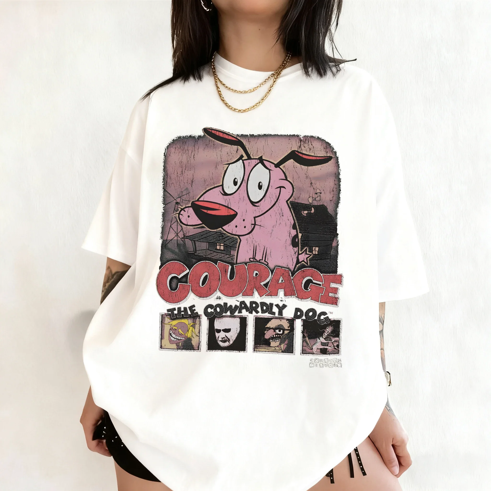 Koszulka unisex z nadrukiem Chojrak Tchórzliwy Pies, retro lata 90. 3