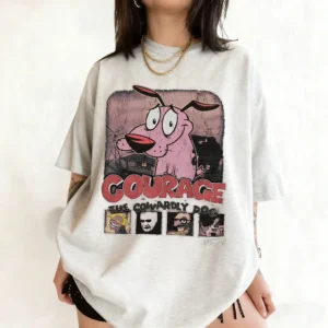 Koszulka unisex z nadrukiem Chojrak Tchórzliwy Pies, retro lata 90. 4