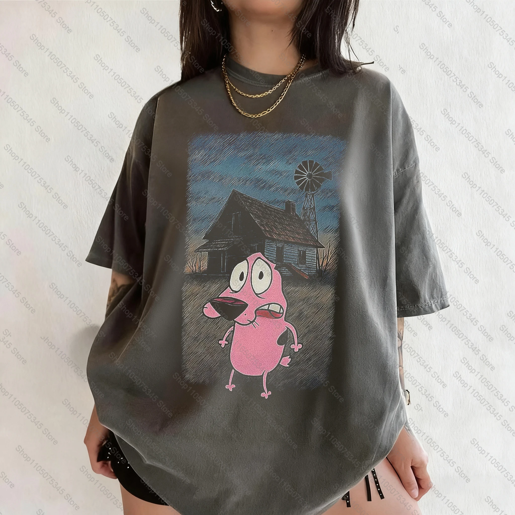 Koszulka unisex z nadrukiem Chojrak Tchórzliwy Pies, retro lata 90. 5