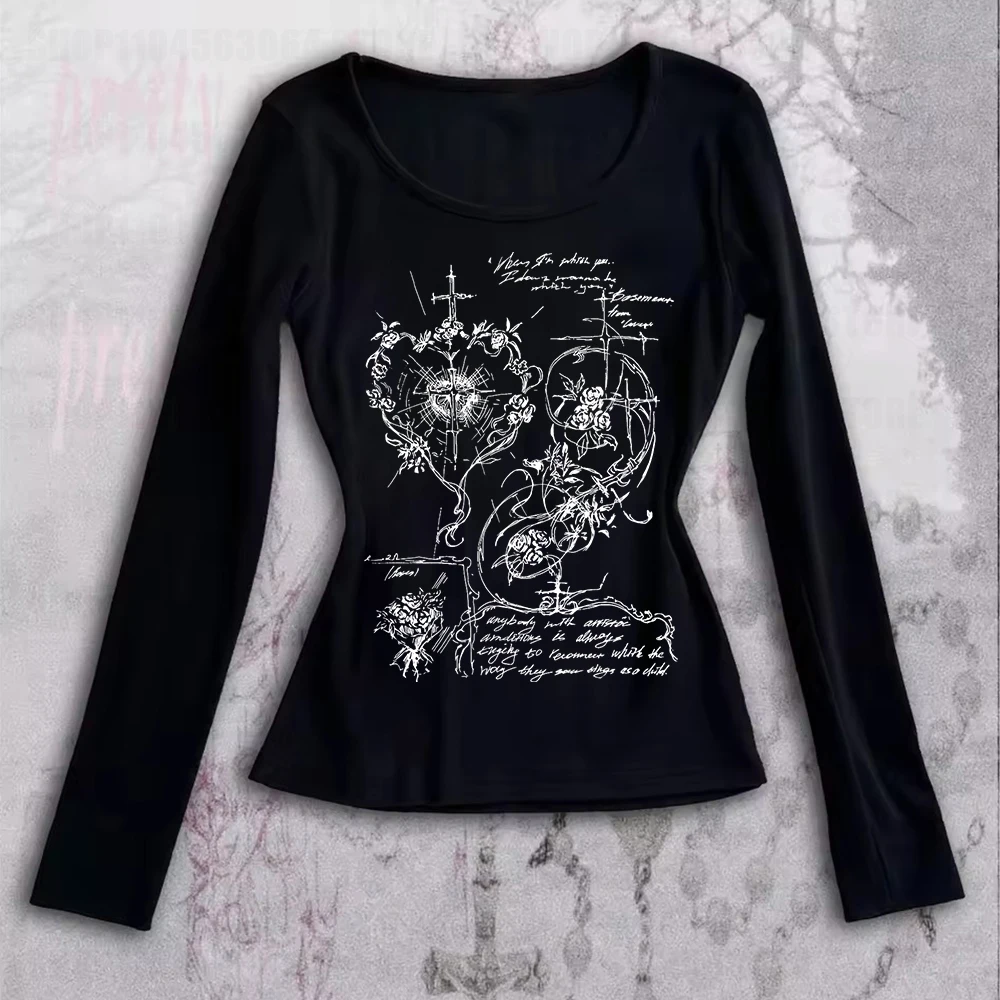 Koszulka damska fairy grunge z długim rękawem w stylu emo 2k Czarny2