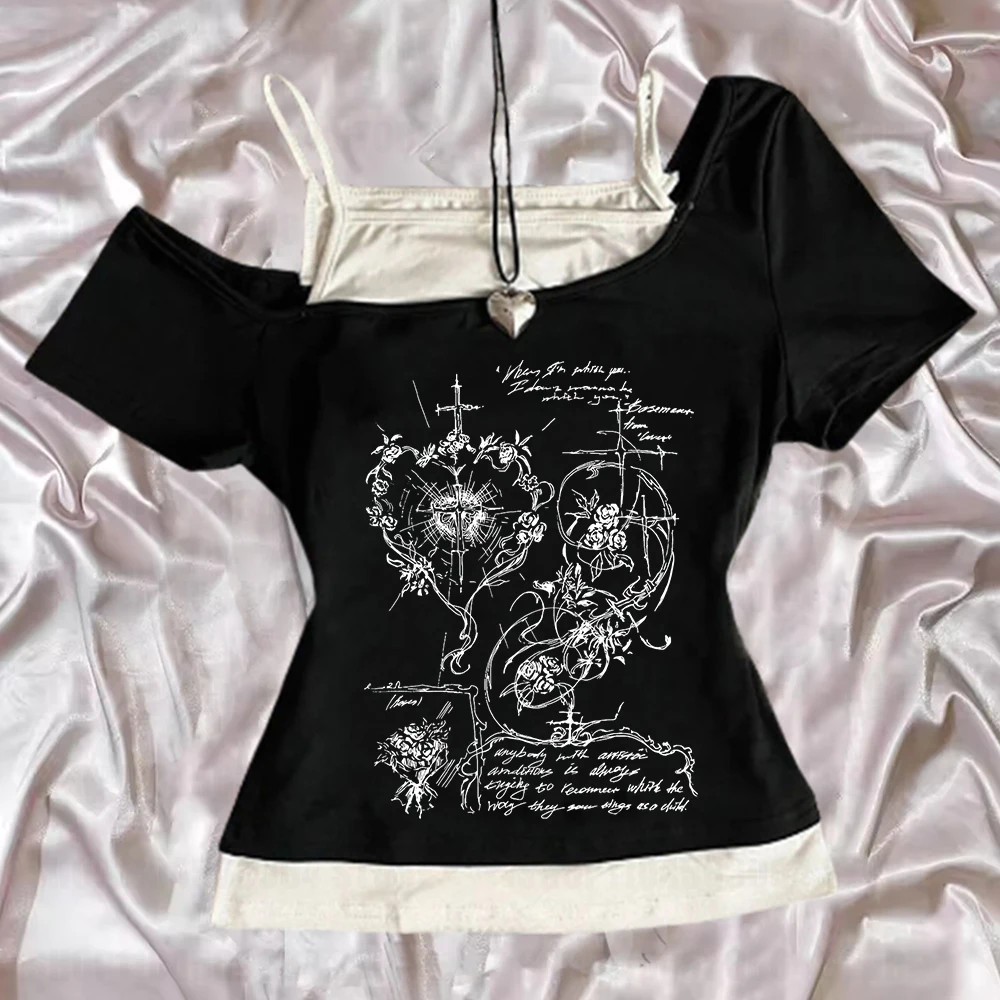 Koszulka damska fairy grunge z długim rękawem w stylu emo 2k Czarny4