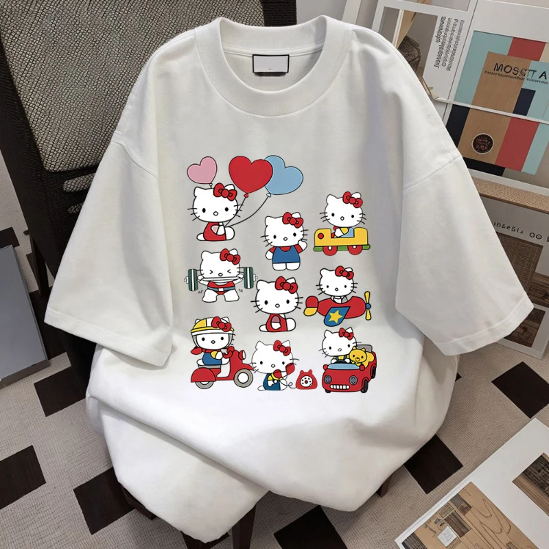 Koszulka damska Hello Kitty z bawełny w stylu kawaii 1