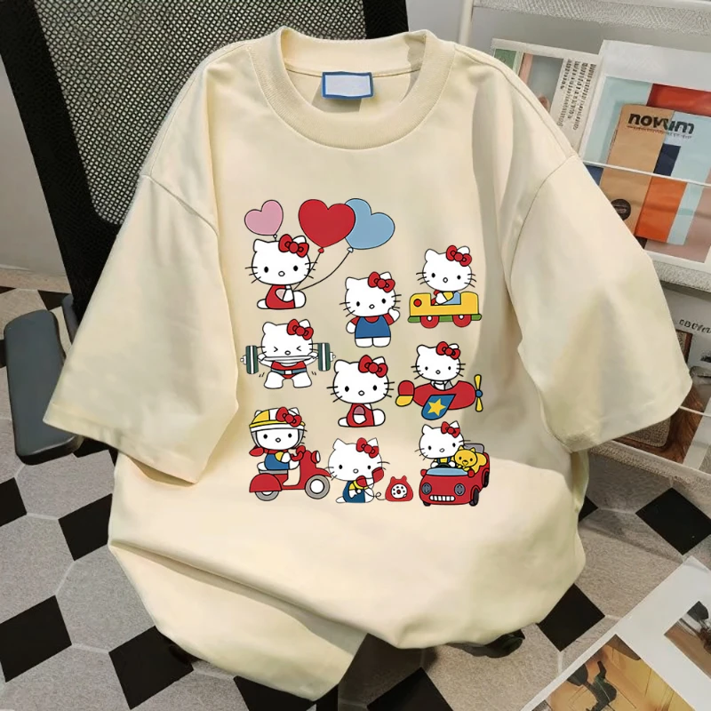 Koszulka damska Hello Kitty z bawełny w stylu kawaii 3