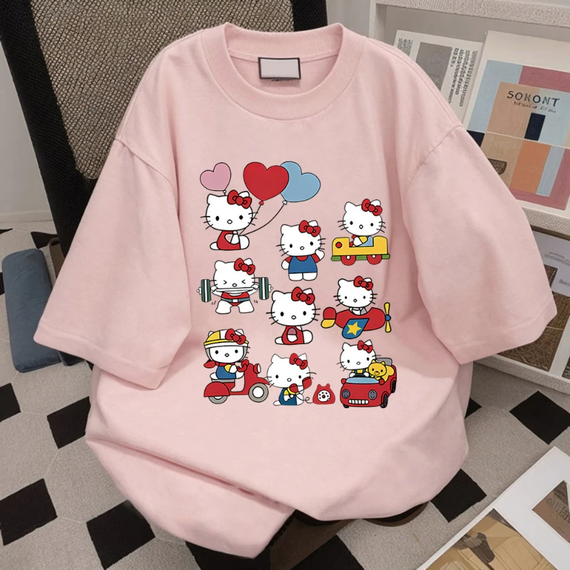 Koszulka damska Hello Kitty z bawełny w stylu kawaii 4