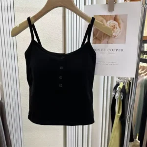 Koszulka damska slim fit z wkładką — krótki top na guziki Gyaru Czarny