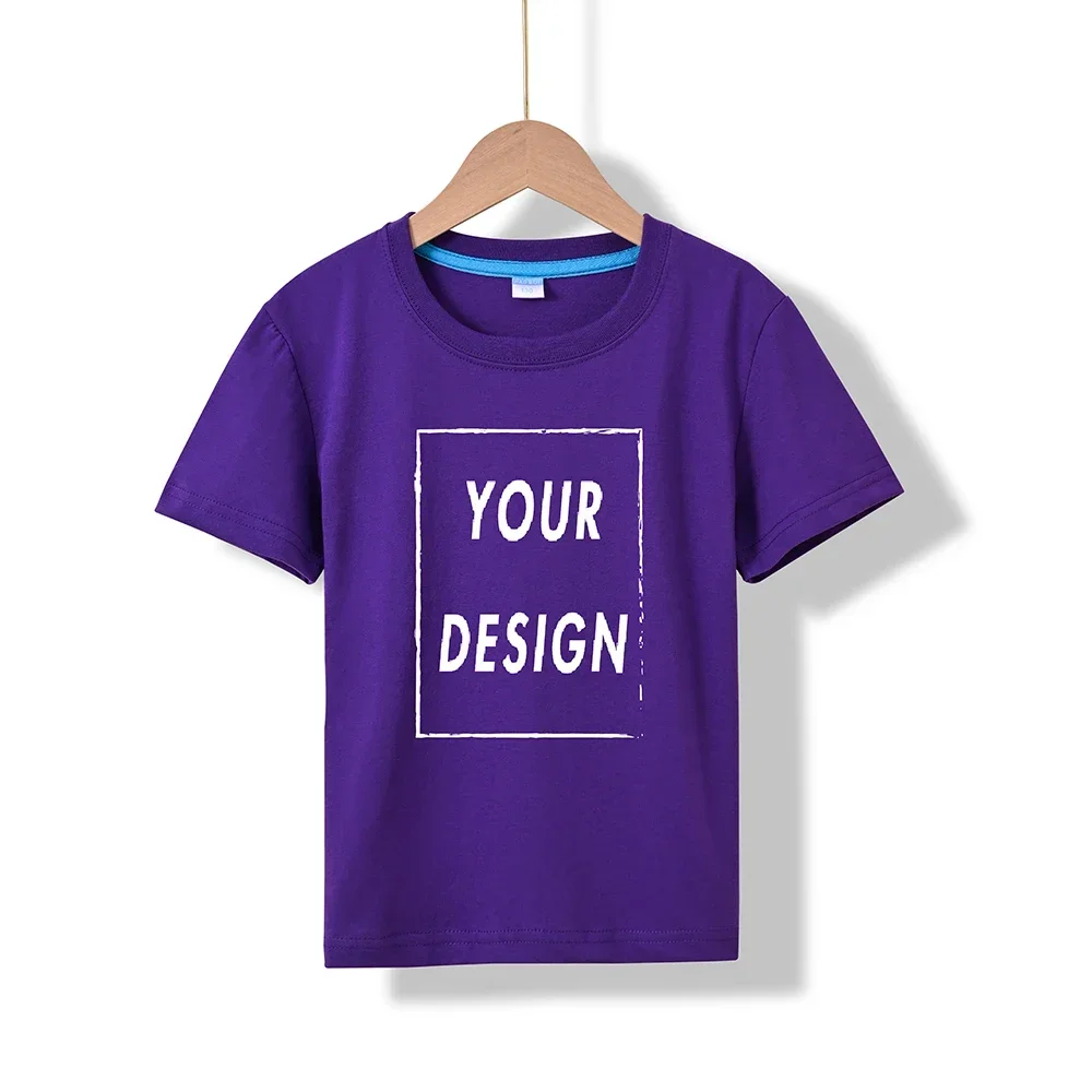 Koszulka dziecięca z krótkim rękawem – gładki t-shirt dla dzieci Fioletowy