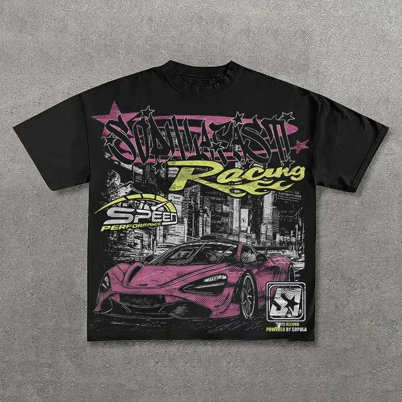 Koszulka oversize z nadrukiem w stylu streetwear Y2k 3