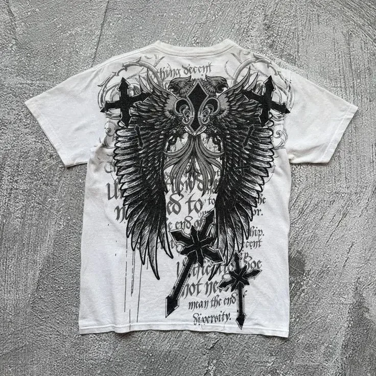 Koszulka oversize w stylu Y2K gothic z nadrukiem 6