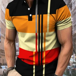 Koszulka polo męska z kolorowym wzorem color block Plzhb20251312j