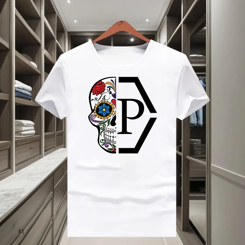 Koszulka T-shirt unisex z nadrukiem czaszki i kwiatów B