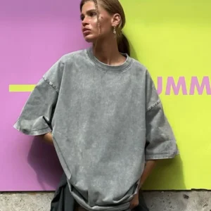Koszulka unisex 100% bawełna retro z krótkim rękawem oversize Szary