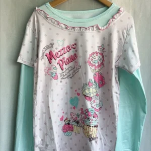 Koszulka Y2K kawaii w kropki z kontrastowym kolorem — luźny fason Beżowy