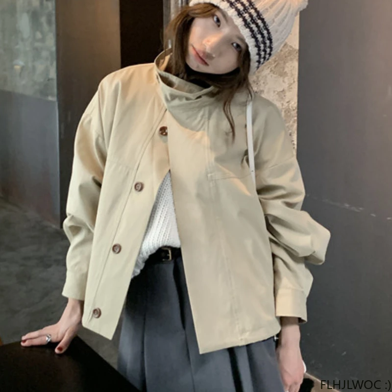 Krótka damska wiatrówka koreańska oversize Khaki