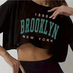 Krótka koszulka damska crop top z nadrukiem Los Angeles Black40917