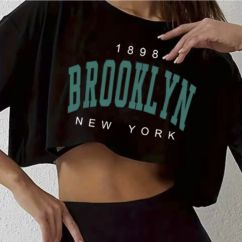 Krótka koszulka damska crop top z nadrukiem Los Angeles Black40917