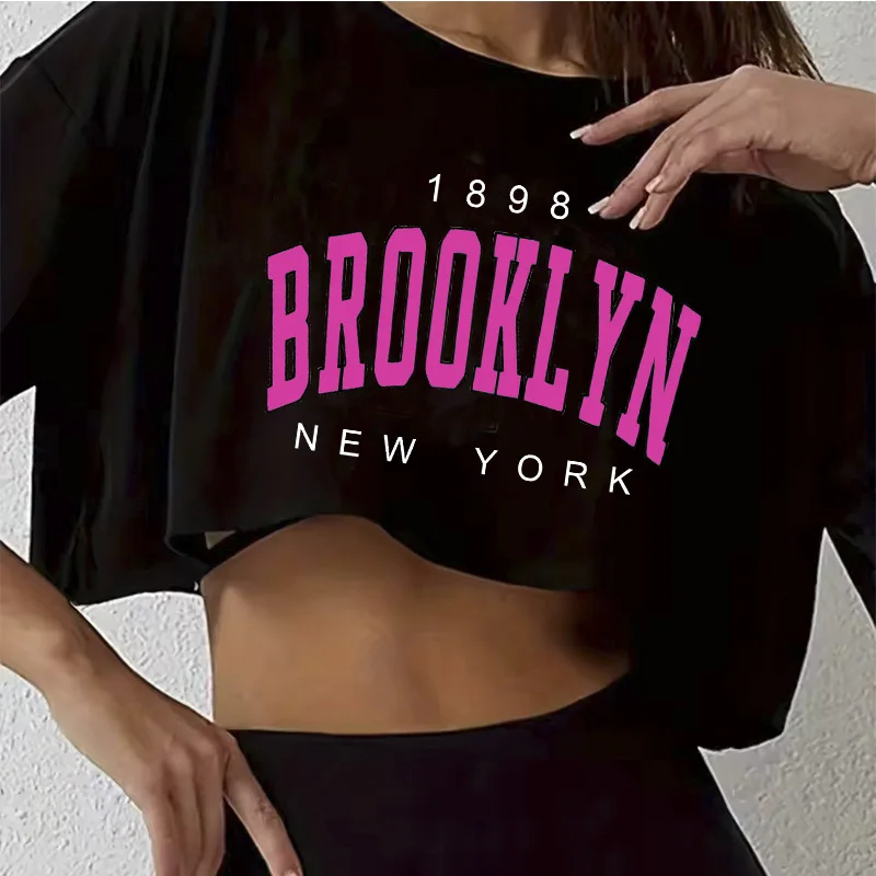 Krótka koszulka damska crop top z nadrukiem Los Angeles Black411
