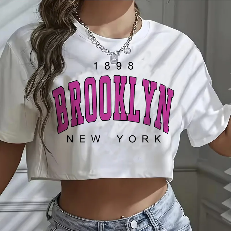 Krótka koszulka damska crop top z nadrukiem Los Angeles White403
