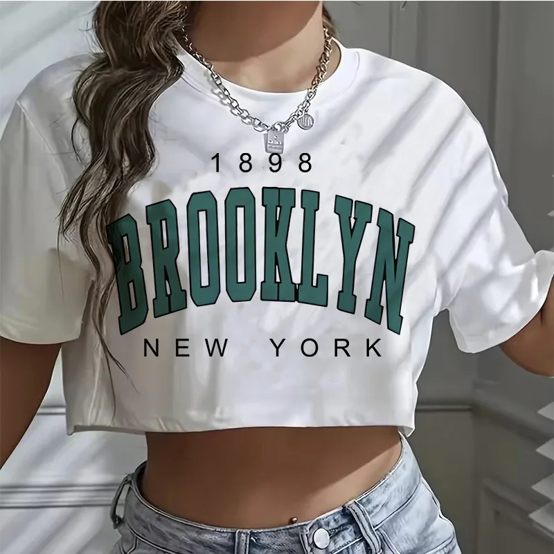 Krótka koszulka damska crop top z nadrukiem Los Angeles White40919