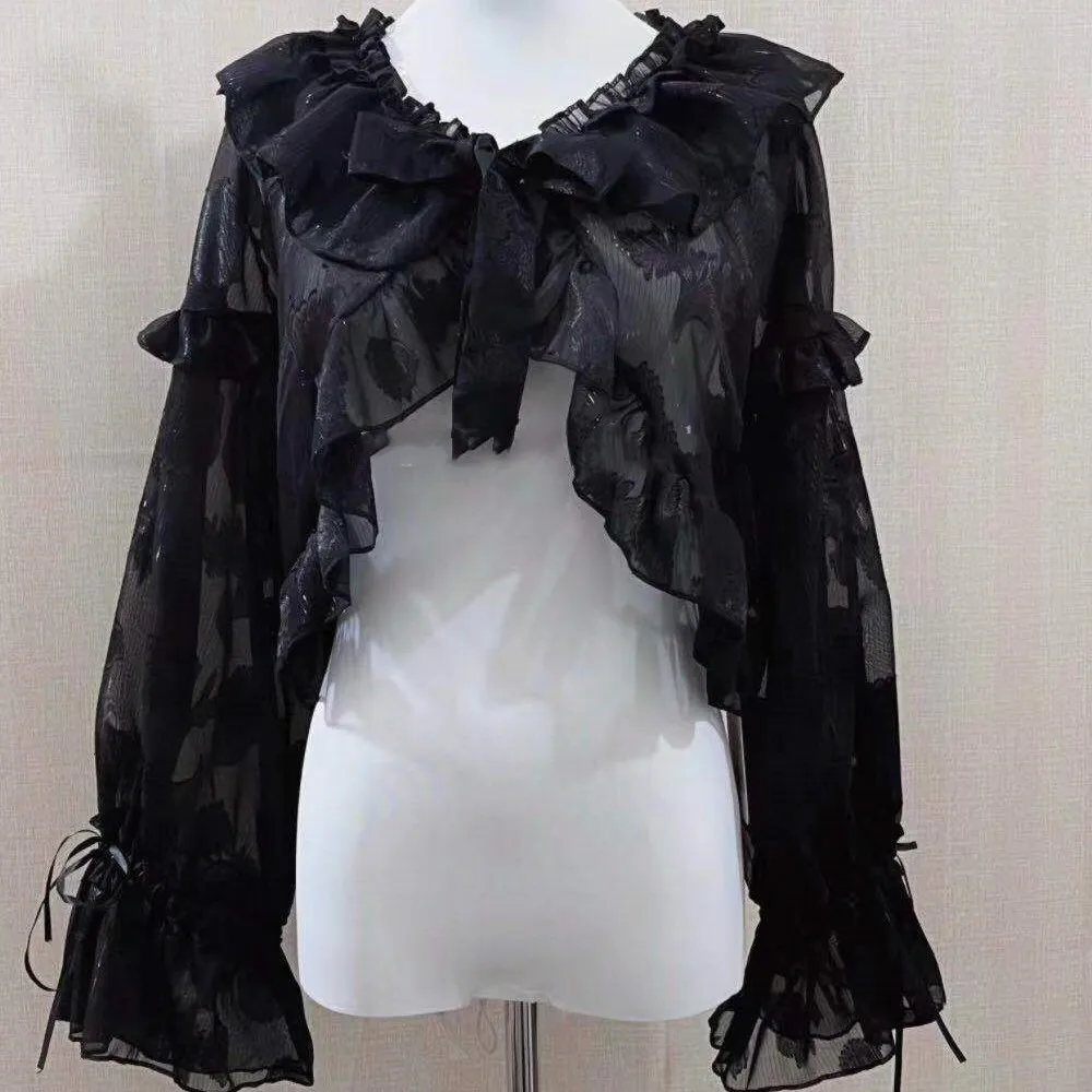 Krótka kurtka z bufiastymi rękawami styl Fairycore Lolita Błękitny