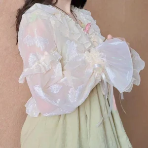 Krótka kurtka z bufiastymi rękawami styl Fairycore Lolita Zielony