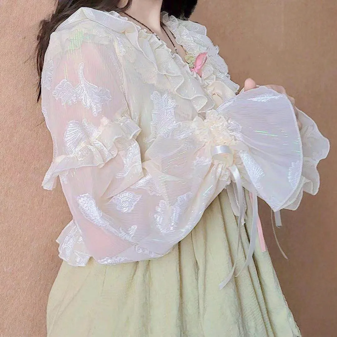 Krótka kurtka z bufiastymi rękawami styl Fairycore Lolita Zielony