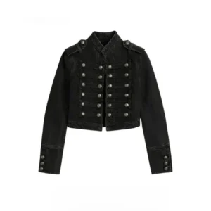 Krótka kurtka jeansowa damska w stylu Y2K z dwurzędowym zapięciem Hussars jacket