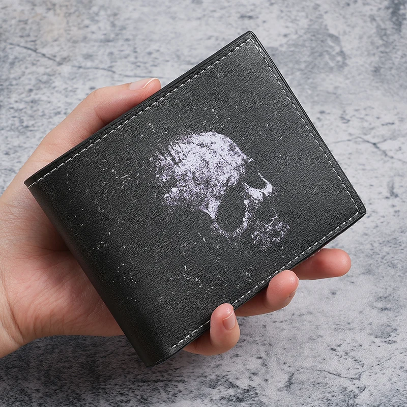 Krótki portfel retro z nadrukiem czaszki nietoperza unisex Czarny