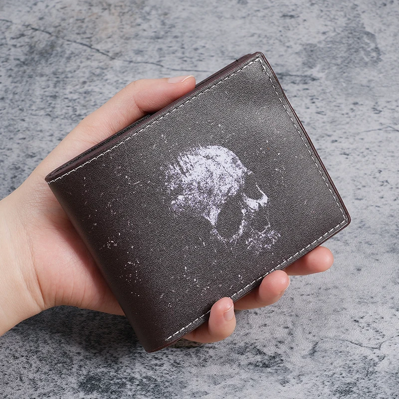 Krótki portfel retro z nadrukiem czaszki nietoperza unisex Kawowy
