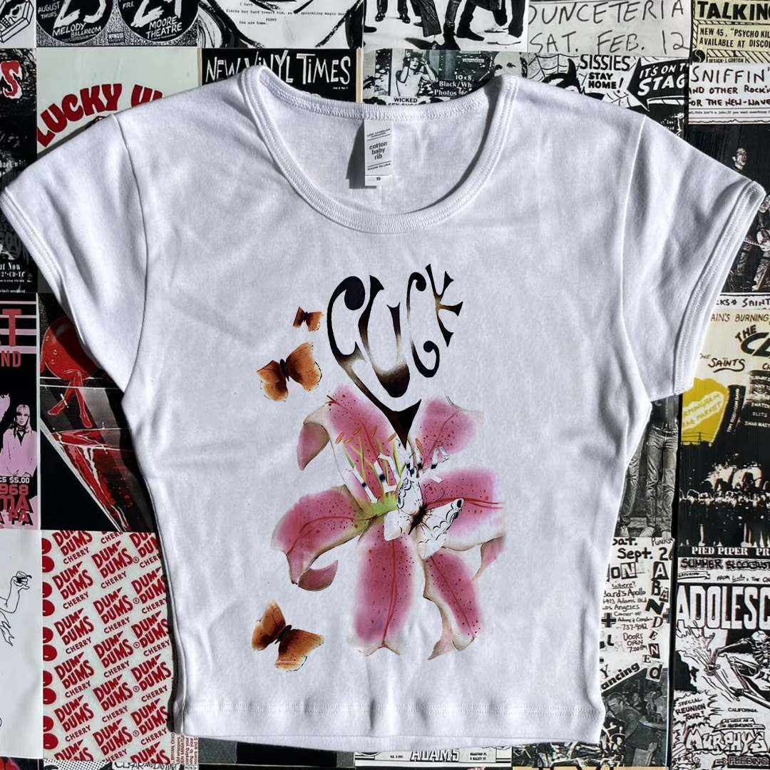 Krótki top damski gothic punk w stylu Y2K Szary