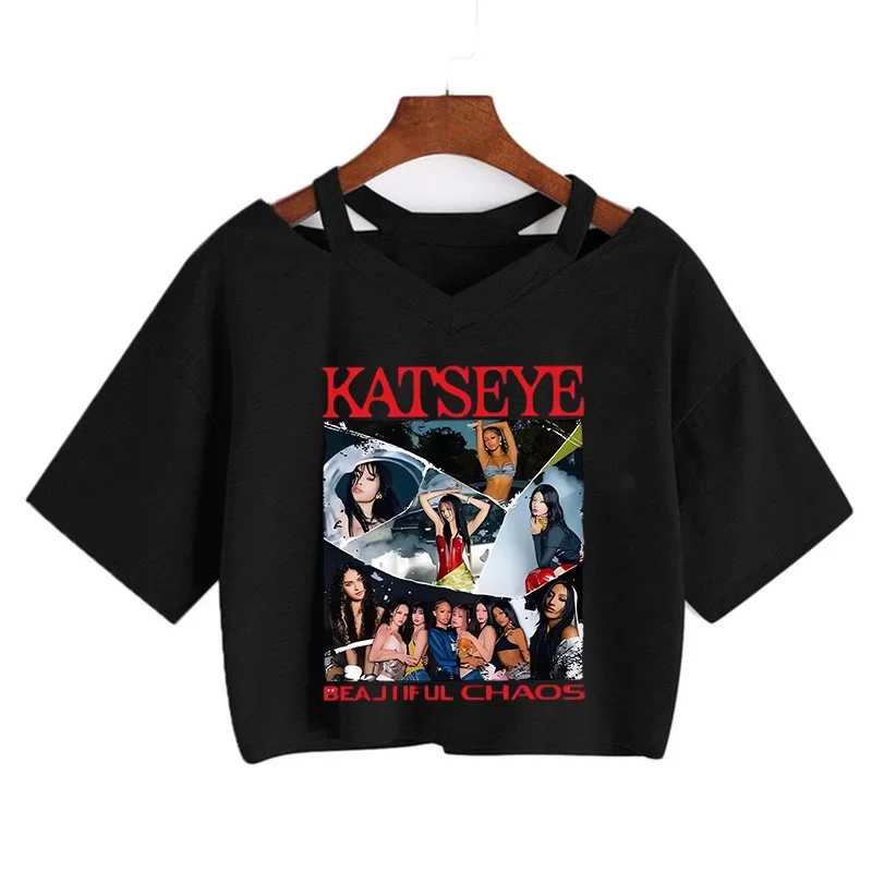 Krótki top damski z grafiką w stylu Y2K Czarny05