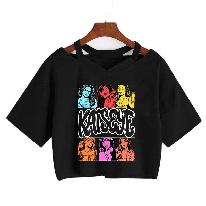 Krótki top damski z grafiką w stylu Y2K Czarny17