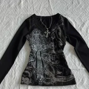 Krótki top damski w stylu vintage y2k Czarny