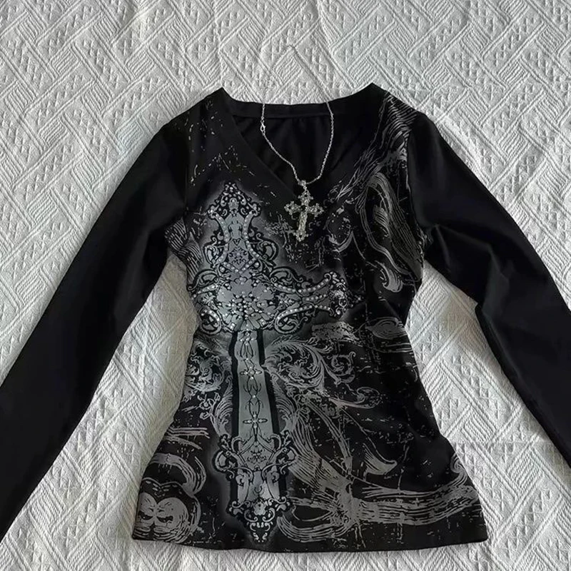 Krótki top damski w stylu vintage y2k Czarny