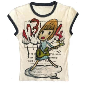 Krótki top damski Y2K w stylu gothic harajuku Beżowy