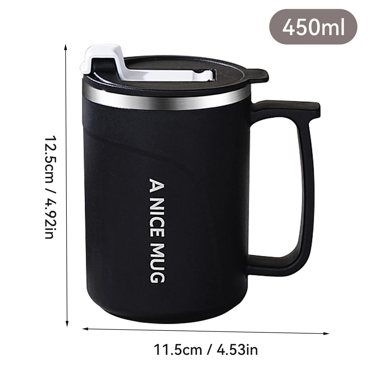 Kubek termiczny stalowy z uchwytem 304 szczelny 450 ml Biały